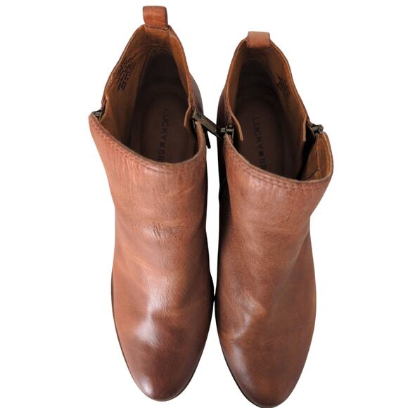 Lucky Brand Basel Ankle Boots Women 11 Brown Leather Double Zip Boho Distressed - Picture 6 of 8